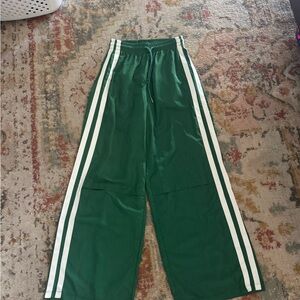 Edikted Emerald Wide-Leg Track Pants with White Side Stripes